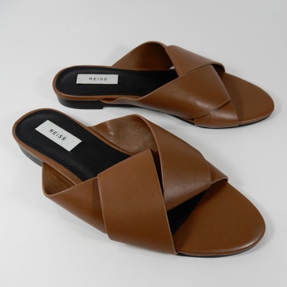Reiss Brooke Slide Flat SANDALS Size 38 7.5 Brown Leather NEW $225 - Picture 13 of 15